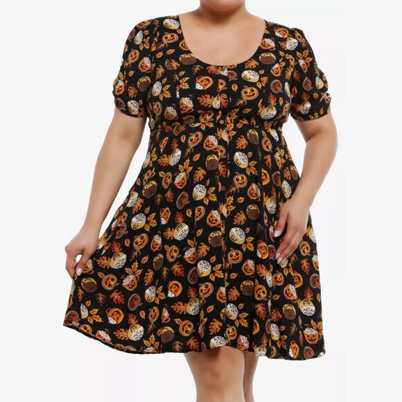 Hot Topic Thorn & Fable Pumpkin Spice Treats Babydoll Dress Plus Size Halloween - Picture 1 of 7